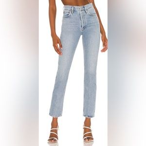 Agolde Riley High Rise Straight Leg Crop Jeans in Light Wash. Size 29.